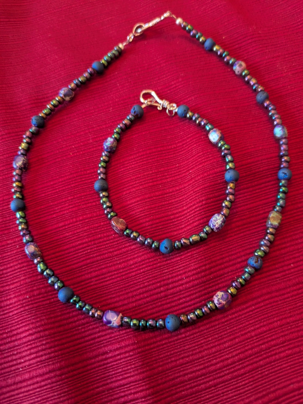Blue Beaded Necklace and Bracelet Set